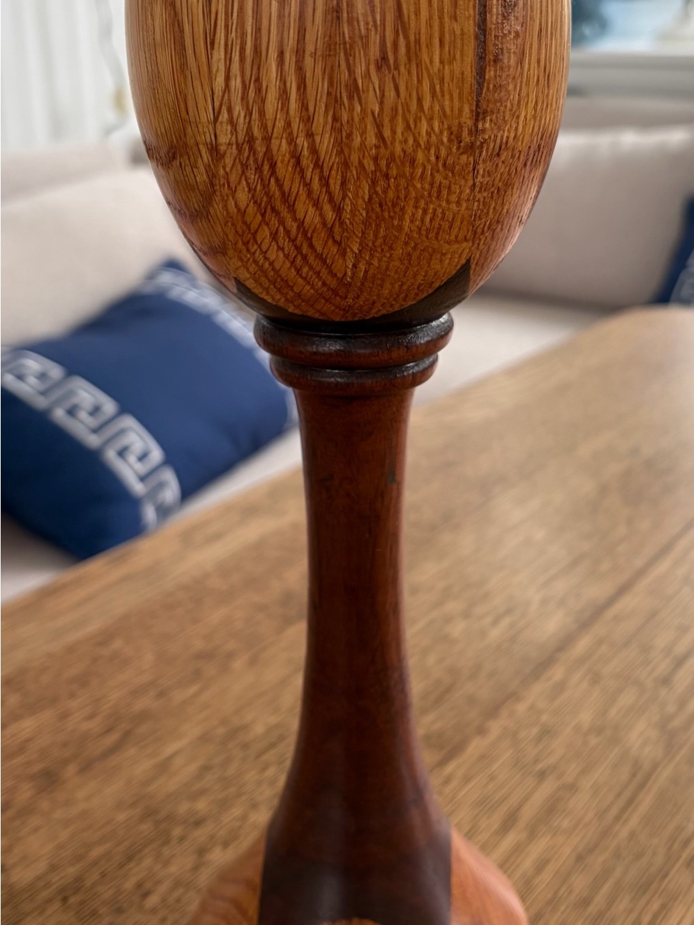 Source Unknown Two-Tone Wooden Accent Pedestal in Brown and Natural Oak